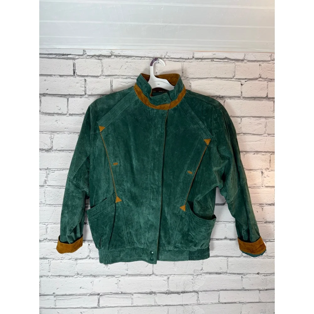 Women's G4000 Suede Leather Jacket VINTAGE Green Boho Southwest size Large 1980s